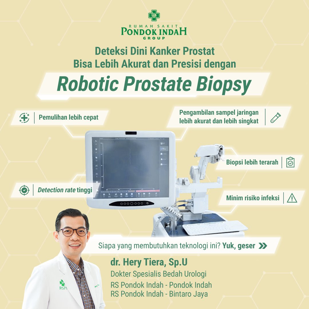 rspondokindah's tweet photo. Seperti apa ya teknologi yang satu ini? Apa saja keunggulannya? Simak penjelasan dari dr. Hery Tiera, Sp.U di bawah ini.
#RSPI #RSPondokIndah #TeknologiMedis #KankerProstat #RoboticProstateBiopsy #DeteksiKankerDini https://t.co/y7Ze788QxE