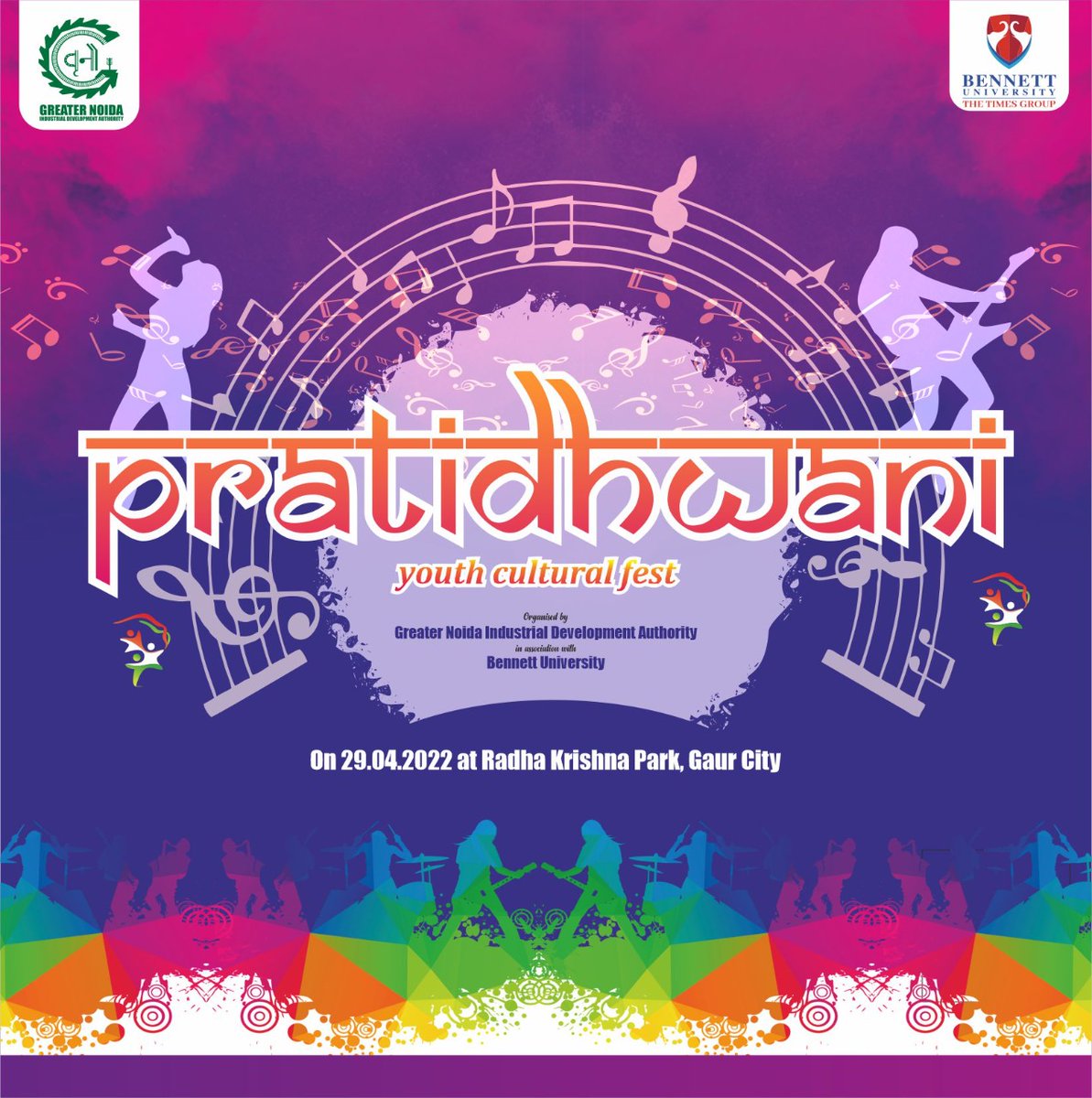 OfficialGNIDA's tweet photo. Pratidhwani : Youth cultural fest!

Savour the vibrancy of musical &amp; artistic performances, organised by @OfficialGNIDA in collaboration with @bennettuniv on 29-04-22, from 6 PM at Radha Krishna Park, Gaur City
Location: https://t.co/2XfzmX6V3i

All are cordially invited. https://t.co/qPr536Ce2P