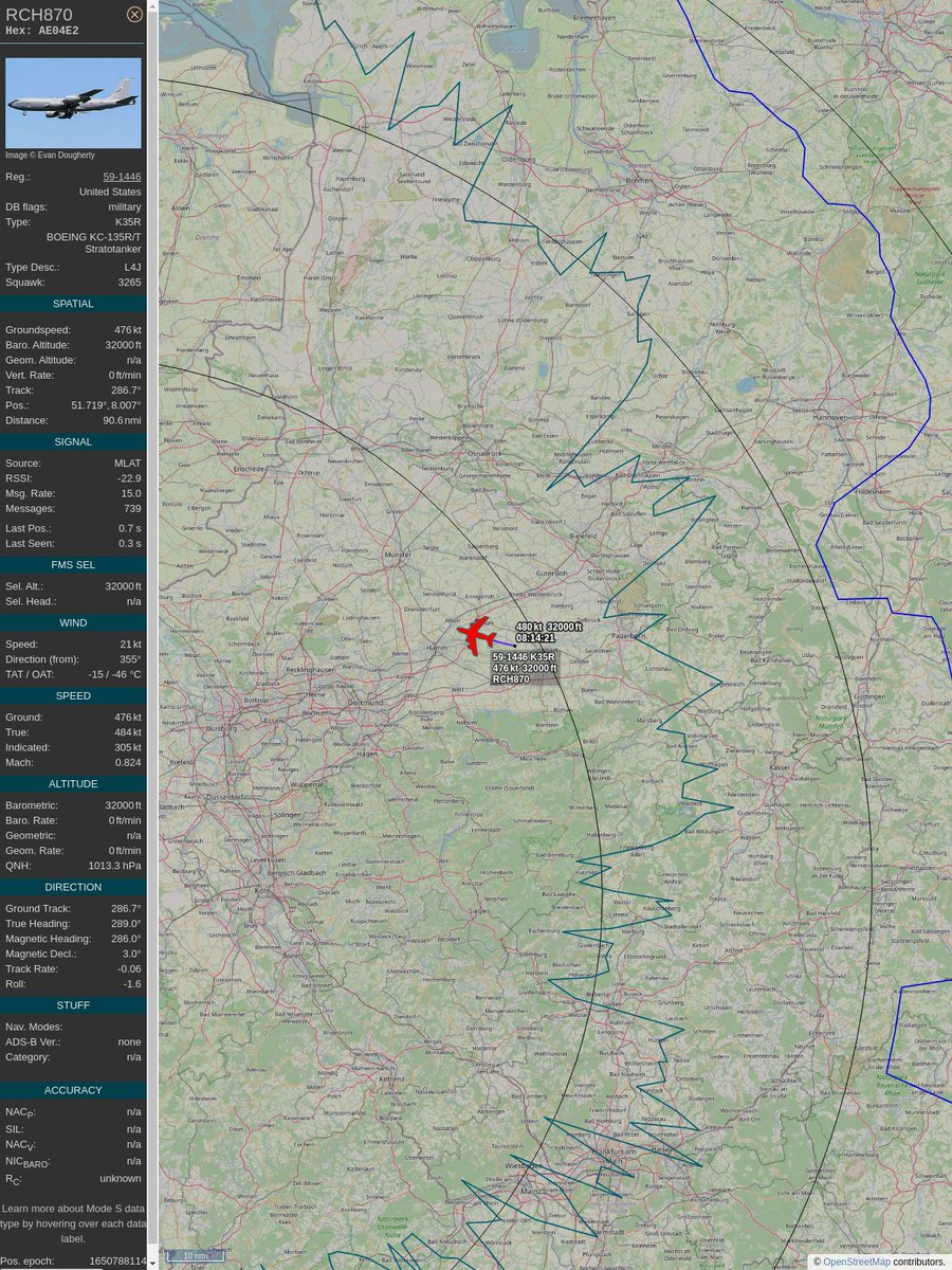 #PlaneAlert ICAO: #AE04E2 Tail: #591446 Flt: #RCH870 
Owner: #USAF
Aircraft: #Boeing KC-135R
2022/04/24 10:14:45
#K35R #Mil #Air2Air #IAmOld #ToFlyFightAndWin #USAF airforce.com 
globe.adsbexchange.com/?icao=AE04E2&s…