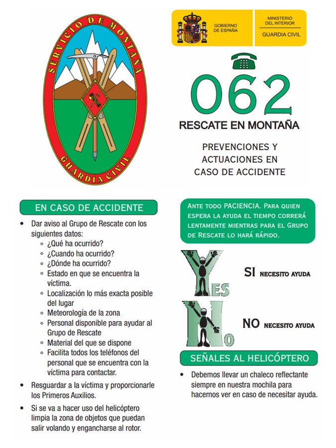 guardiacivil's tweet photo. En caso de #accidente en la montaña recuerda estas señales para comunicarte a distancia con el grupo de rescate: 🚁🏔
brazos en alto = SI 👍
brazos en diagonal = NO
Es un #PiConsejo del #ServiciodeMontaña https://t.co/N4DQjhUH7S