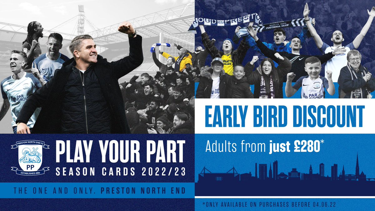 𝟮𝟬𝟮𝟮/𝟮𝟯 𝗦𝗲𝗮𝘀𝗼𝗻 𝗖𝗮𝗿𝗱𝘀: 𝗣𝗹𝗮𝘆 𝗬𝗼𝘂𝗿 𝗣𝗮𝗿𝘁 💙

◽️ Huge early bird savings for adults 
◽️ Ambassador scheme relaunched for limited period
◽️ On sale 9am Thursday 28th April

Full details ➡️ pnefc.net/news/2022/apri…

#pnefc