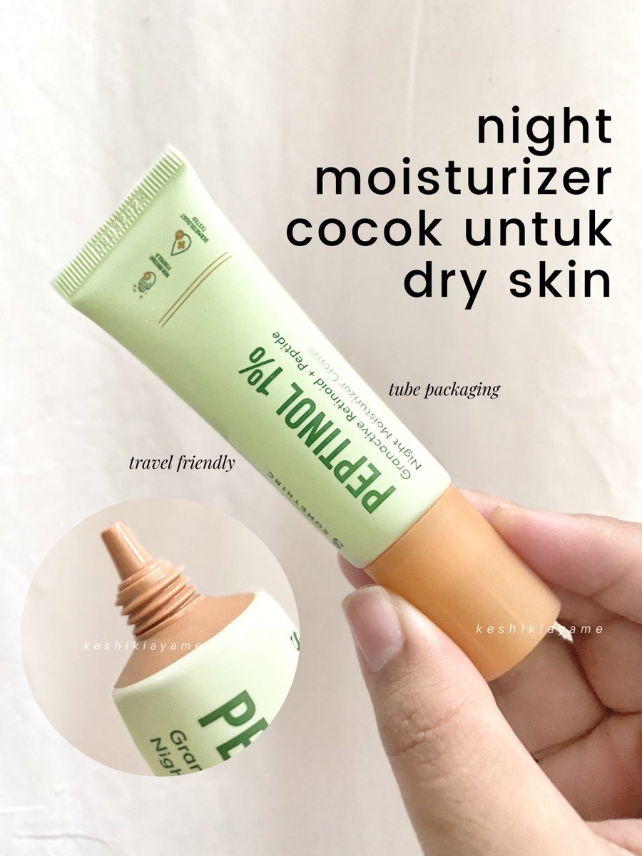 Semingguan ini pake night moisturizer dari <a href="/Somethinc4u/">Somethinc Official</a> so far yang aku rasa moist ini ok buat kamu yg kulitnya kering tapi pengen cobain retinol👌🏻menurutku ini juga bagus untuk merawat bekas jerawat dan tekstur kulit. Markiview!
✨Somethinc Peptinol Moisturizer 
#racuninskincare