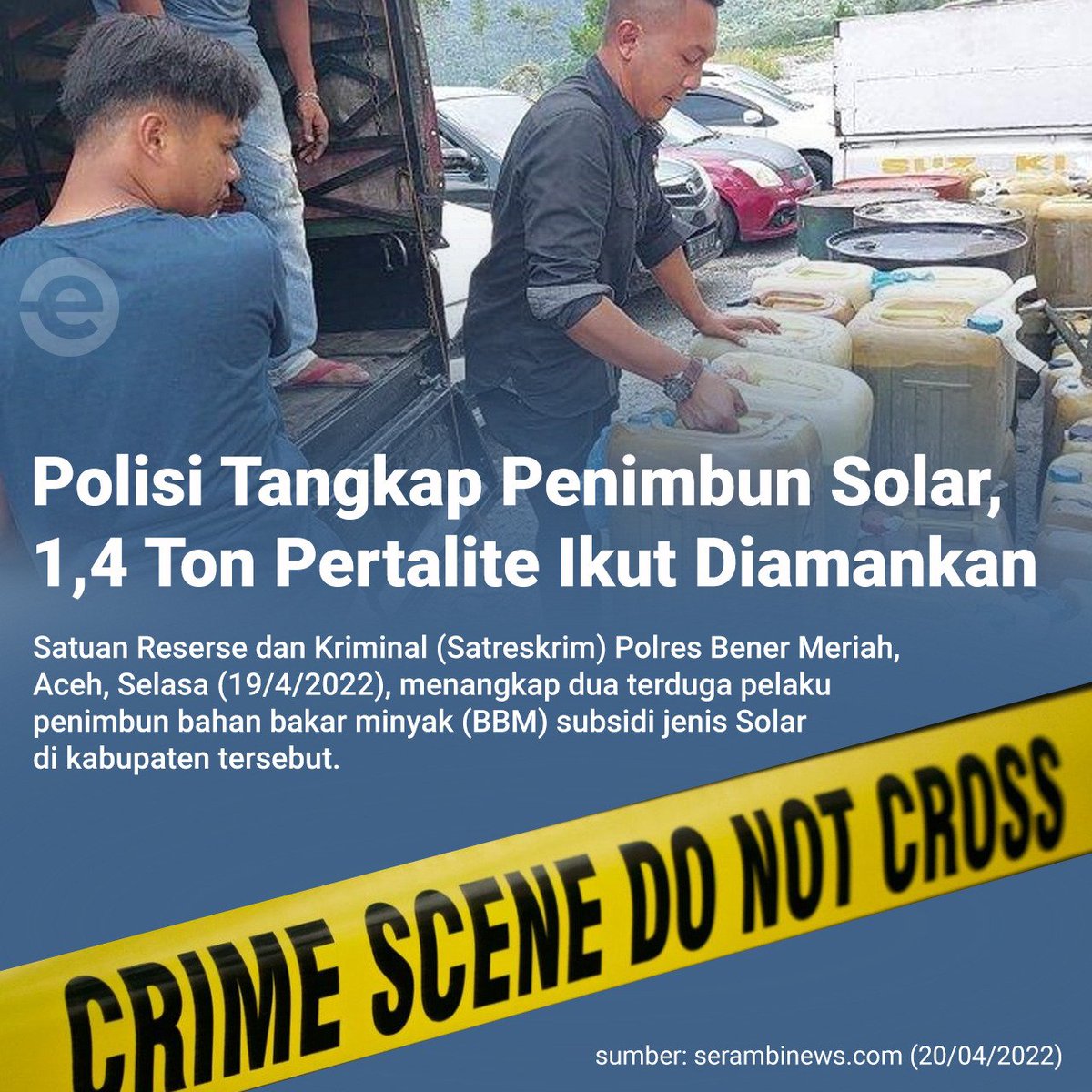 Satreskrim Polres Bener Meriah, Aceh telah menangkap dua terduga pelaku Penimbun BBM Bersubsidi Jenis Solar. ⛽