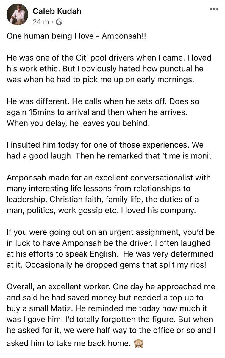 CalebKudah's tweet photo. From a car pool driver to Managing Director, read this heartwarming story of someone I love. https://t.co/rB7ctNI6C2