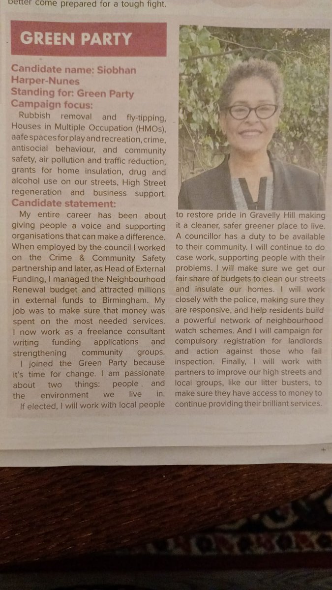 harpernunessays's tweet photo. So Iβm in the @ErdingtonLocal with the other @Brumgreens candidates for May 5th. Check us out. Weβre making moves. #Time4Change #Doingthingsdifferently #wantcleanvotegreen https://t.co/5qRylGCySC