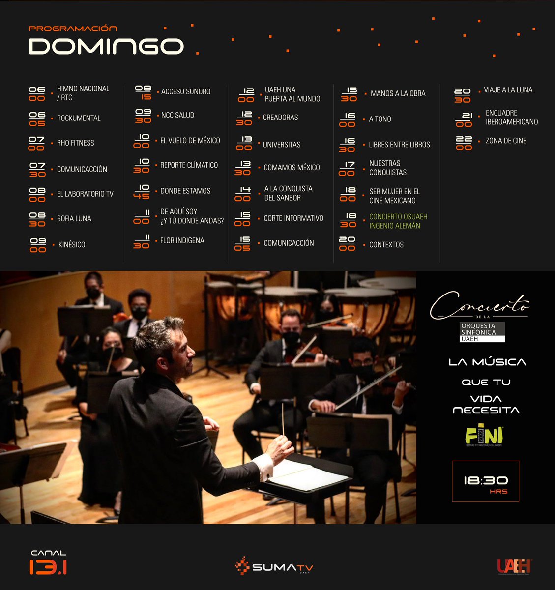 sumatvuaeh's tweet photo. Es domingo de disfrutar la programación de nuestro canal 13.1📺✅
Sigue de cerca tus programas favoritos mientras disfrutas de tu estancia en casita, recuerda que tenemos una página web, en donde podrás sintonizar tu señal 13.1. 📺
👉https://t.co/Gu4lNNjR89
#sumatv #domingo https://t.co/l79E0CJDKT