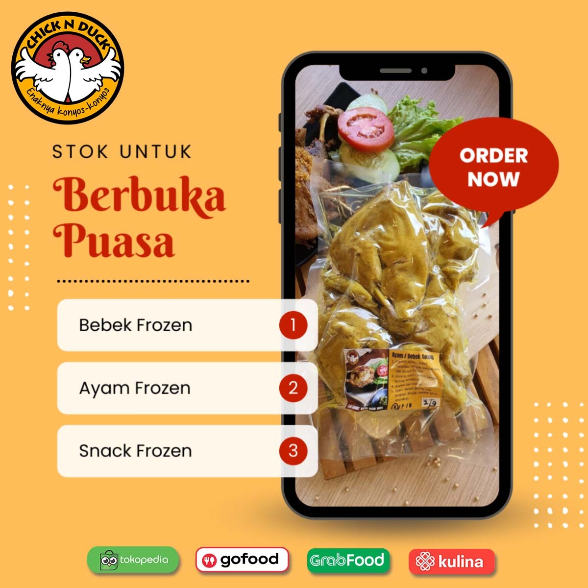 chicknduckresto's tweet photo. Solusi utk stok makananmu saat ber #bukapuasa!!

#FrozenFood Ayam &amp; Bebek #ChickNDuck cocok banget utk stok kamu dirumah selama bulan Ramadhan yg dijamin tetap lezat, praktis &amp; higienis 😋

Yuk kamu bisa Order by #Gofood, atau bisa via #Tokopedia kami:
https://t.co/Odt8WLfHy6 https://t.co/ADfukai6f6