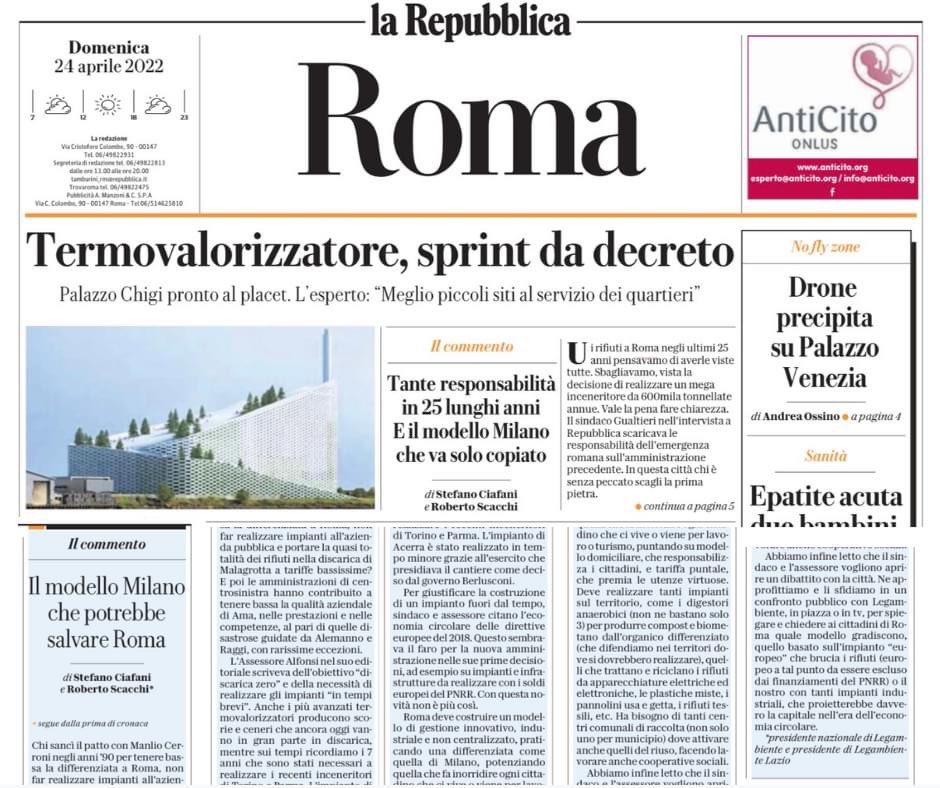 Oggi su <a href="/rep_roma/">Repubblica Roma</a> il commento di <a href="/RobScacchi/">Roberto Scacchi</a> e <a href="/StefanoCiafani/">Stefano Ciafani</a> sul ciclo dei Rifiuti a Roma. "Sui rifiuti a Roma negli ultimi 25 anni pensavamo di averle viste tutte..."