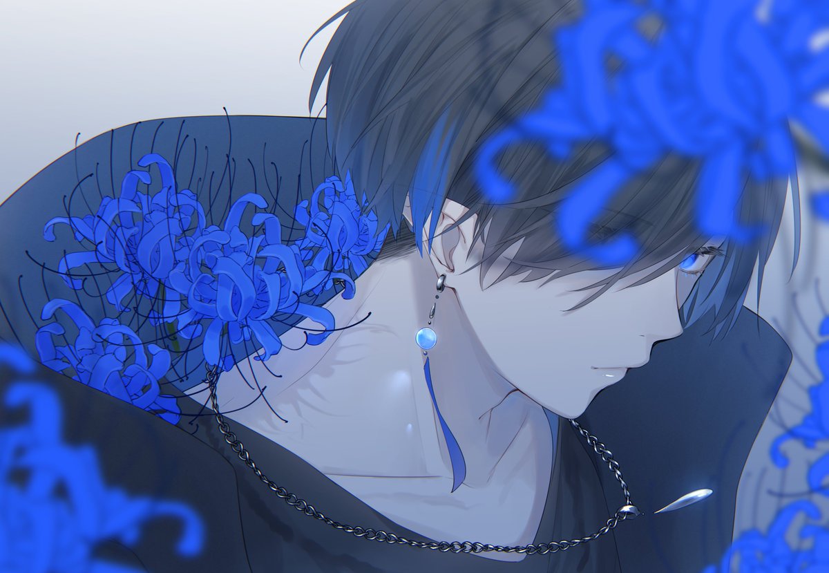 「青く染った花たち 」|宣伝垢化とした☪︎☘︎のイラスト