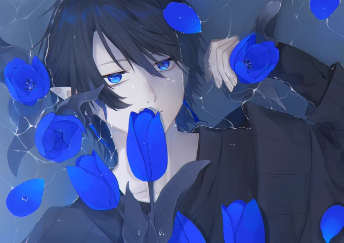 青く染った花たち 