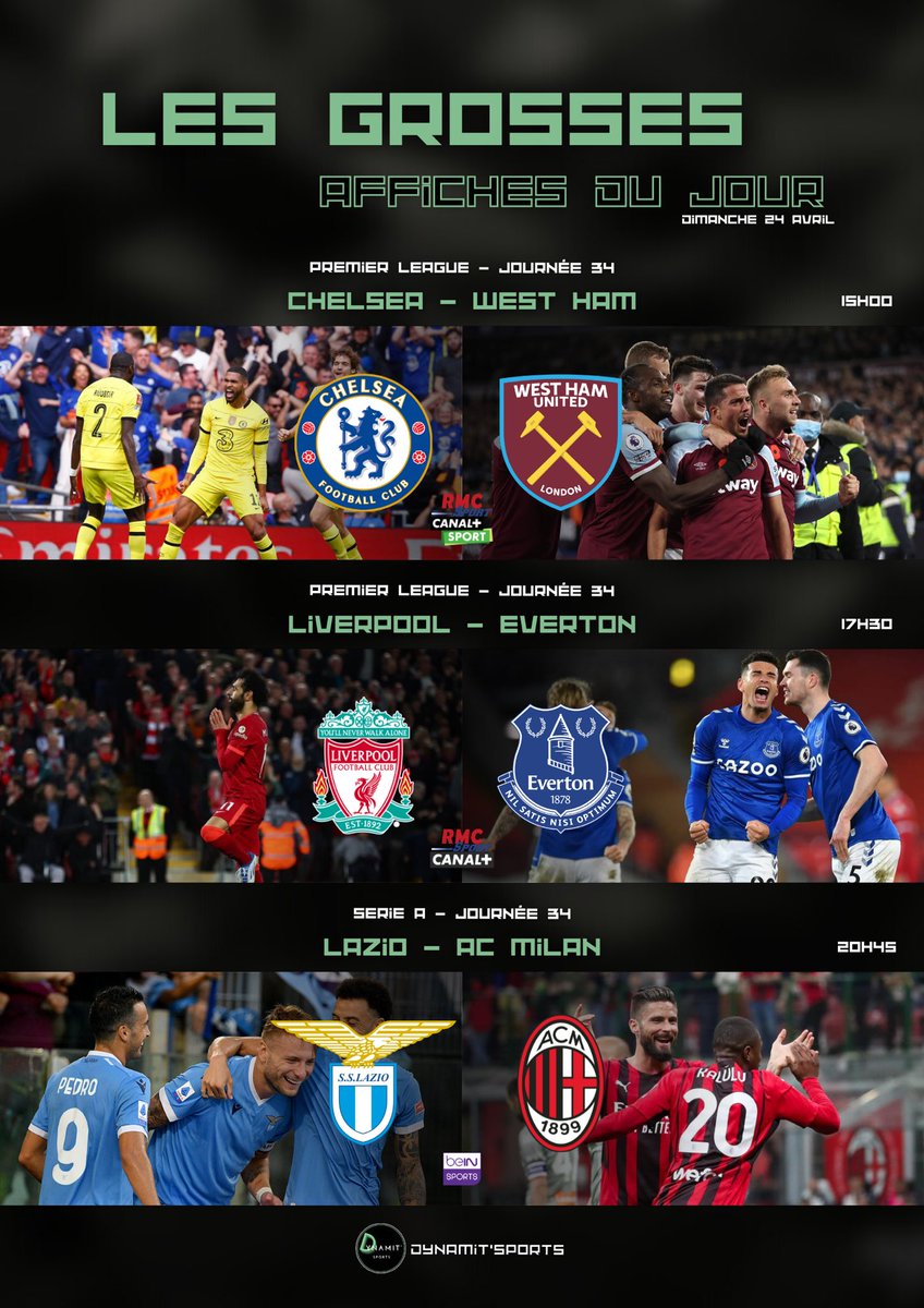 DynamitSports's tweet photo. Les grosses affiches du jour. 3 matchs hautement importants pour les six équipes ! 🔥🍿

#CHEWHU | #LIVEVE | #LAZACM https://t.co/R59D9aNN27