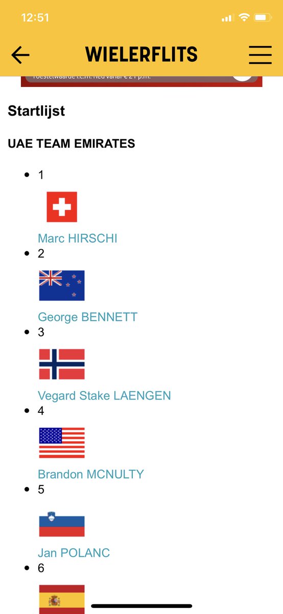 ⁦<a href="/WielerFlits/">WielerFlits.nl</a>⁩ kunnen jullie ook in de iPhone app dit aanpassen gewoon weer lijstjes en geen grote vlaggen en die pop up reclames heeeeeel irritant ga daardoor die merken #haten averechts effect dus en uitzetten dat!!