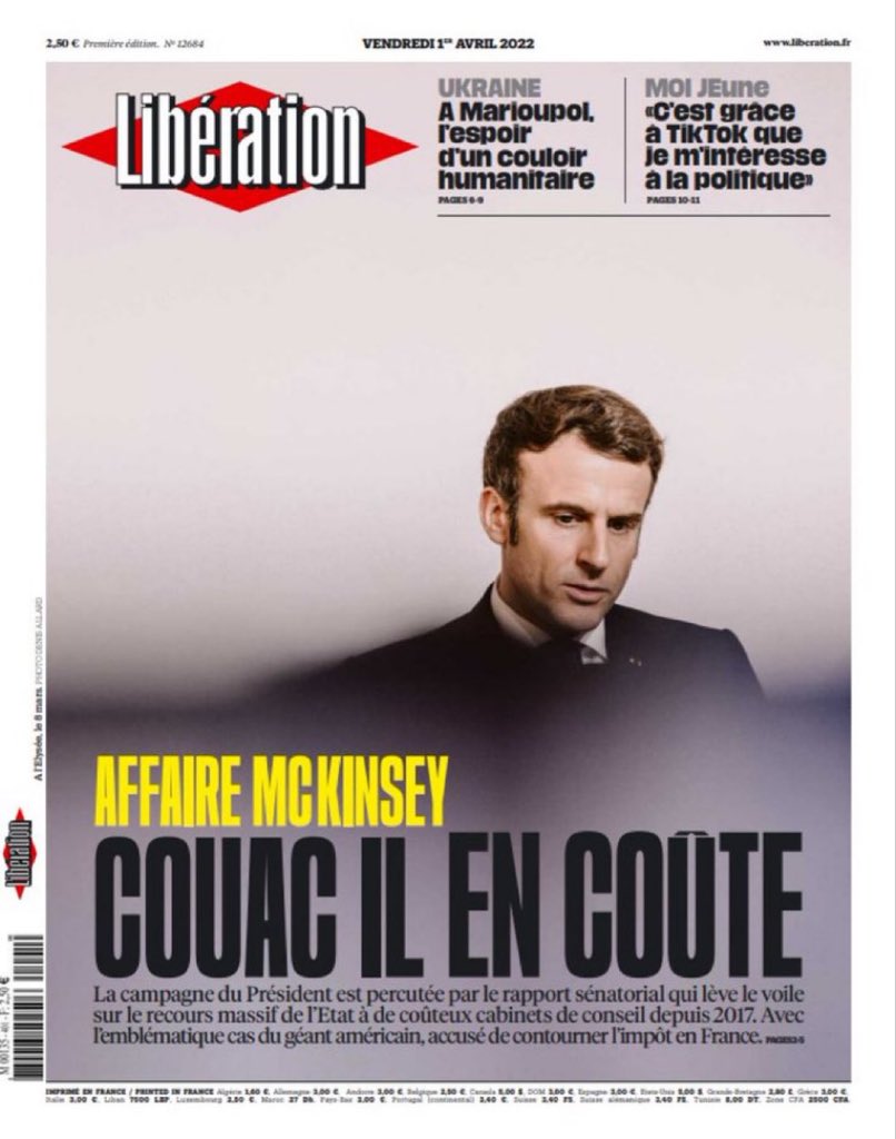 EnModeMacaron's tweet photo. Quand on apprend que le cabinet américain McKinsey, condamné à 573 millions de dollars pour fraude, a participé à la création d’En Marche en 2016!😱 https://t.co/bUCUsKekFx