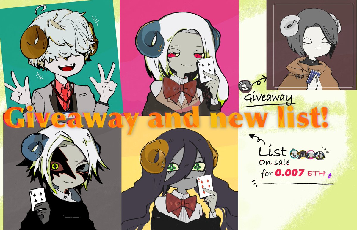 --- 🎉#NFTGiveaway ----
抽選7名様に右上の子をプレゼントします！

✅参加方法：リツイート（RT）
⏰締切：48時間後（4/26 20:30 JST）

--- 🔔new list ----
新たに左の4人をListしました！
全員0.007ETH（polygon）です
気になる子がいましたらぜひご確認ください⬇️
opensea.io/collection/hor…