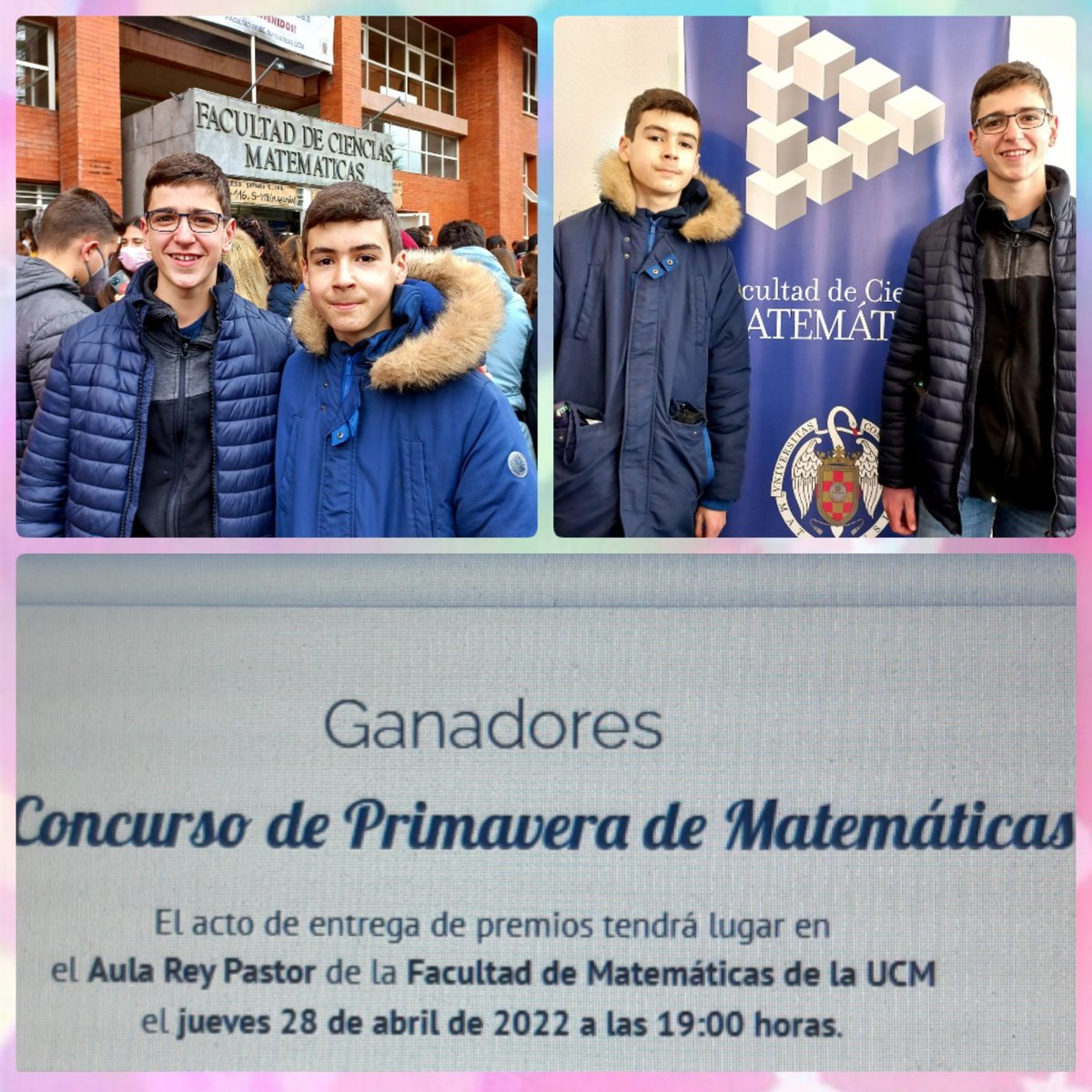ColegioCabrini's tweet image. @ColegioCabrini felicitamos a Germán y Jaime. Están entre los ganadores de la XXV edición del Concurso de Matemáticas de la UCM. Enhorabuena!!!💪💪👏👏 #SomosCabrini @MatematicasUCM