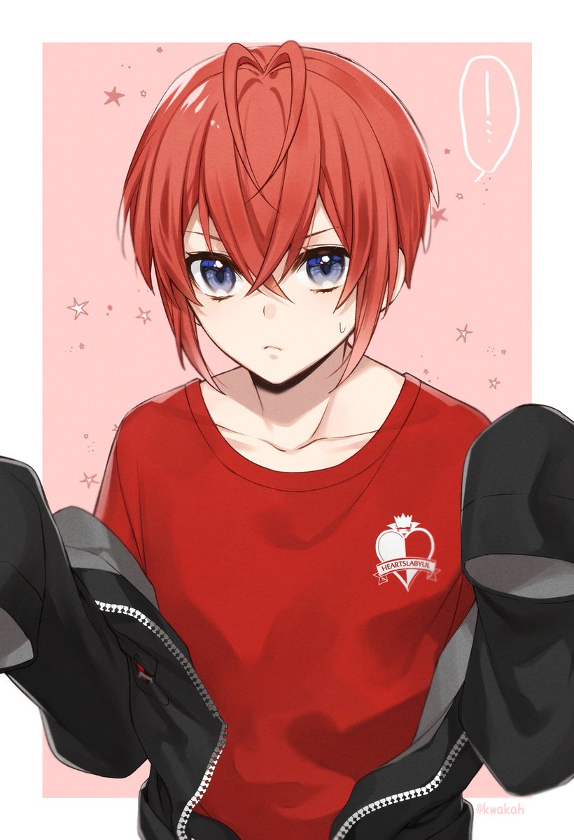 1boy male focus red hair solo shirt red shirt blue eyes  illustration images