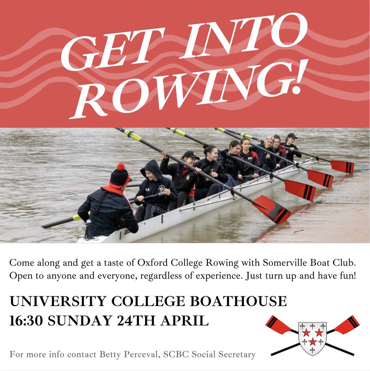 ‼️ SCBC TASTER ‼️

Join us from 16:30 at Univ Boathouse to get a taste of what our Oxford College rowing experience is like (the best)

If you ever wondered what all the hype and stereotypes are about, now is your chance to see! There will be erging, rowing and good chat ❤️🖤