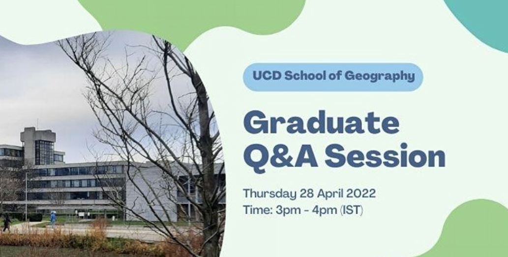Considering a Masters degree programme in UCD School of Geography? Come along to our virtual session on masters programmes where you can speak directly to programme directors and current students about their experiences. To register: eventbrite.com/e/graduate-qa-…