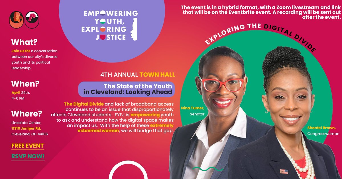 EYEJYC's tweet photo. TODAY at 4PM EST: 4th Annual EYEJ Town Hall - The State of the Youth in Cleveland: Looking Ahead

This will be both an in-person and live-streamed event.
Register here: https://t.co/4hwnfdhOQI

#ChangemakersVote #InternetIsOxygen #BeAChangemaker #InspiredByYouth https://t.co/Mg5AtRzb1o