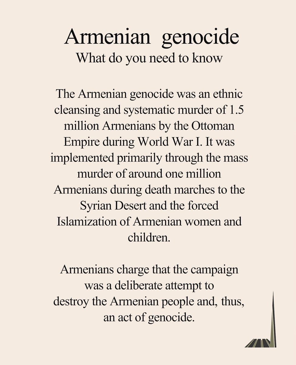 Oi Primos. Today is very sad day for every Armenian, since it marks the 107th anniversary of the Armenian Genocide which was carried out by Ottoman Empire (now Turkey) in hopes to exterminate the entire Armenian population. We remember and demand justice! 🇦🇲 #ArmenianGenocide 