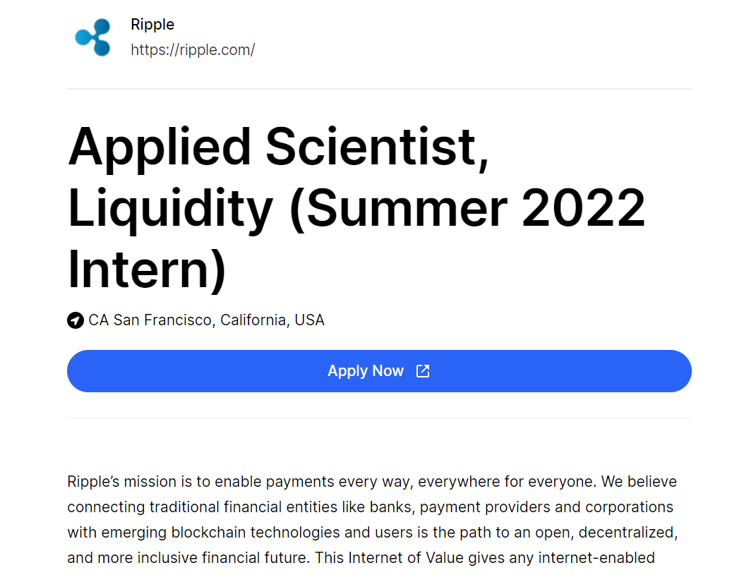 web3internships's tweet image. Applied Scientist, Liquidity (Summer 2022 Intern)
@Ripple
🌍CA San Francisco, California, USA
👉web3internships.com/info/applied-s…
#web3 #internship