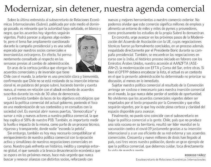 Comparto columna publicada hoy en @ElMercurio_cl: “Modernizar, sin detener, nuestra agenda comercial”. elmercurio.com/blogs/2022/04/…