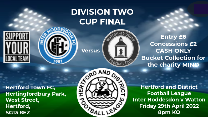 HADFL (@hadfl_committee) on Twitter photo #Hertford and District Football League.
🏆 Division Two Cup Final
📅April 29th 2022 (Next Friday)
⏲️ 8pm Kick Off
📌 <a href="/HertfordTownFC/">Hertford Town FC</a>
Support Your Local Club ! #Hoddesdon #Watton #Hertford #Hertford and District Football League.
🏆 Division Two Cup Final
📅April 29th 2022 (Next Friday)
⏲️ 8pm Kick Off
📌 <a href="/HertfordTownFC/">Hertford Town FC</a>
Support Your Local Club ! #Hoddesdon #Watton #Hertford