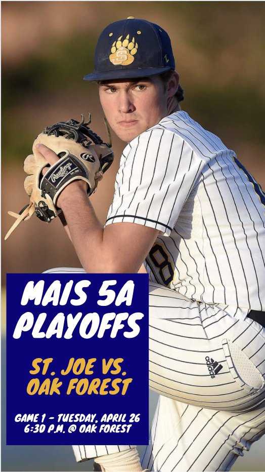 SigNewton_2's tweet image. MAIS Class 5A First Round playoff matchup: Madison St. Joe vs. Oak Forest - Game 1 will be Tuesday, April 26 at 6:30 p.m. at Oak Forest. @bshields0244