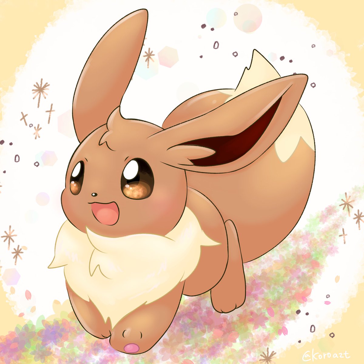 eevee no humans pokemon (creature) open mouth brown eyes solo smile full body  illustration images