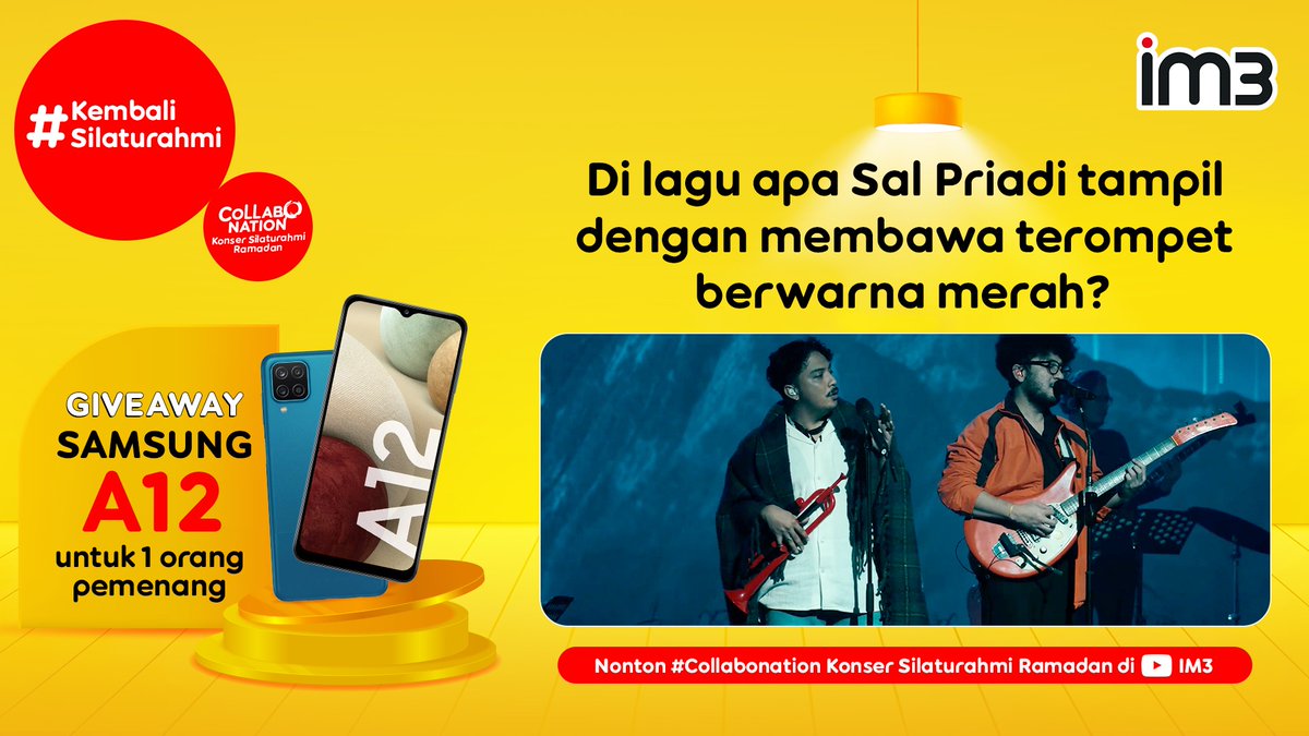 indosatim3's tweet image. Siapa yang lagi nonton #Collabonation Konser Silaturahmi Ramadan? Yuk, coba jawab pertanyaan ini dan dapatkan Samsung A12 dari IM3!

Clue: bit.ly/konsersilatura…

RT &amp;amp; reply jawabanmu, mention 3 teman &amp;amp; sertakan #KembaliSilaturahmi #Collabonation

S&amp;amp;K: bit.ly/QuizKembaliSil…