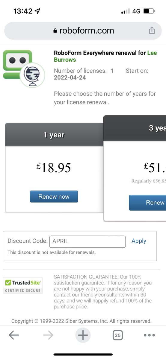 mancats71's tweet photo. @roboform bit rubbish looking after new customers and not existing when we purchase it says we will automatically renew next year to guarantee you the best price well that's not true is it,time to change i think 🙁 https://t.co/j5Yrh5adeY