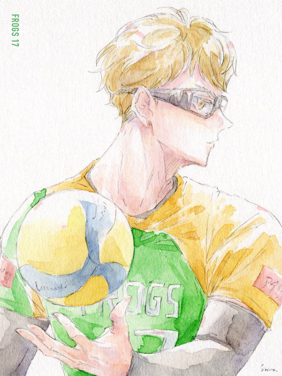 1boy volleyball uniform male focus sportswear blonde hair solo holding  illustration images