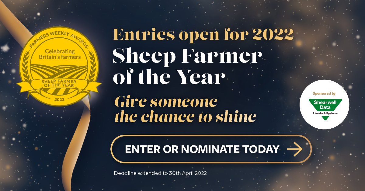 FarmersWeekly Awards (@fw_awards) on Twitter photo Do you know a fantastic Sheep Farmer who deserves recognition for their hard work? ๐
Enter or nominate today: FWi.co.uk/awards22
โ Entry deadline is 30th April โ
Proudly sponsored by <a href="/Shearwell/">Shearwell Data Ltd</a>
#FWAwards #farmersweekly Do you know a fantastic Sheep Farmer who deserves recognition for their hard work? ๐
Enter or nominate today: FWi.co.uk/awards22
โ Entry deadline is 30th April โ
Proudly sponsored by <a href="/Shearwell/">Shearwell Data Ltd</a>
#FWAwards #farmersweekly