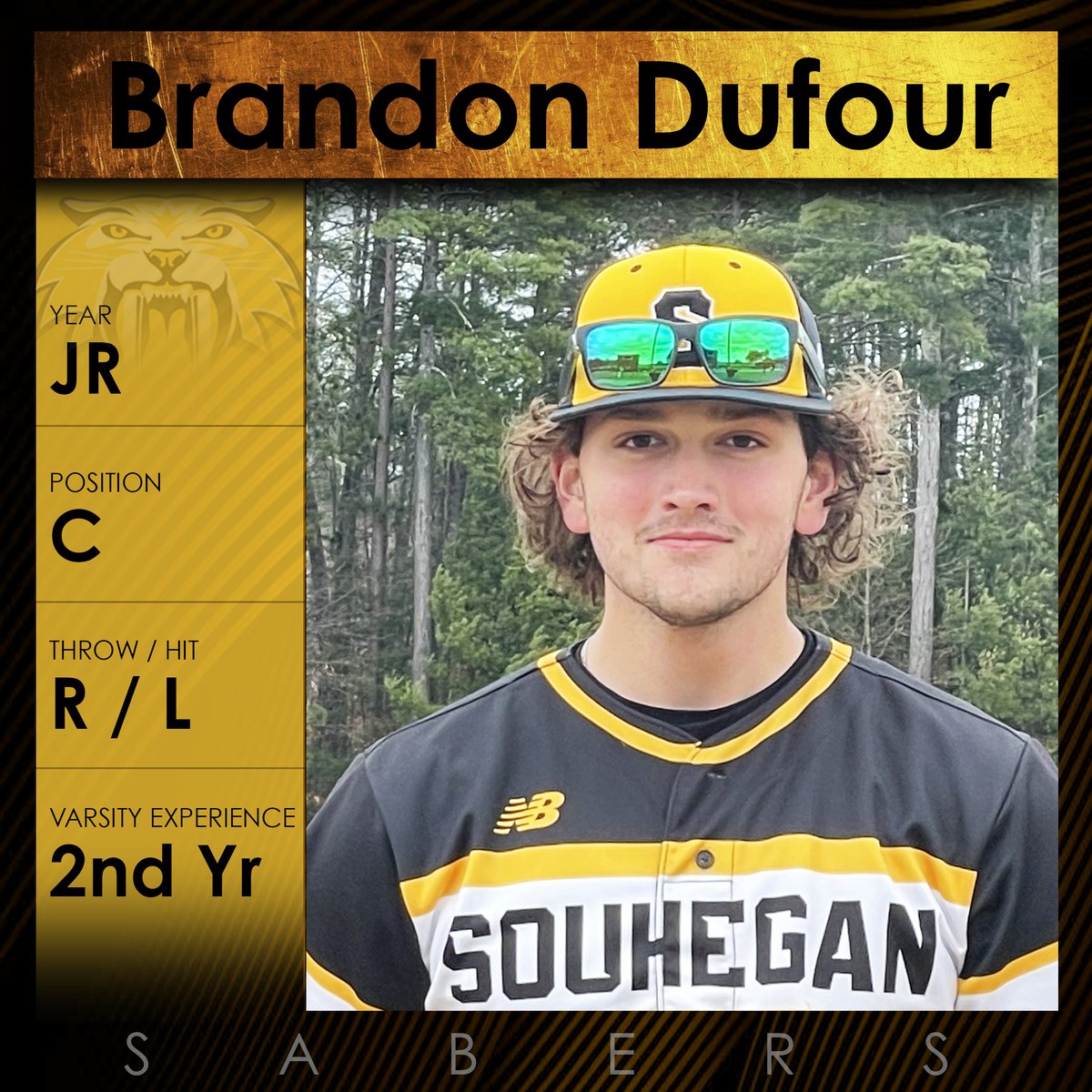 On to the Juniors. Meet Brandon Dufour. Brandon is in his 2nd varsity season. He is a big bat in the middle of the lineup and also plays catcher.