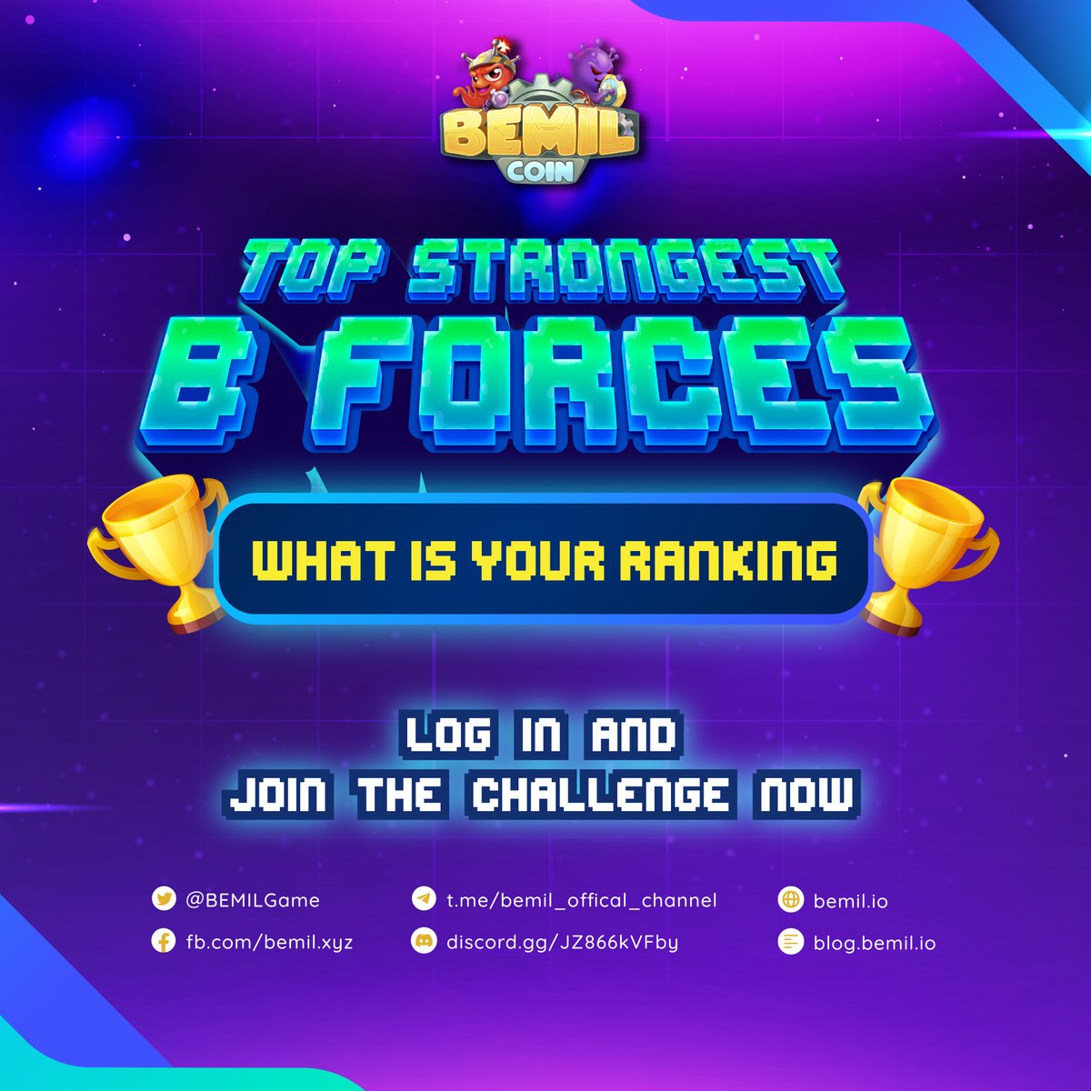 Top Strongest B Forces Ranking 💪
Log in and check out now 📲
A lot of incredible rewards await 🎁
Join the race to become the Top strongest B-forces!!!
♨️Join Bemil's discord to discuss over the game discord.gg/JZ866kVFby