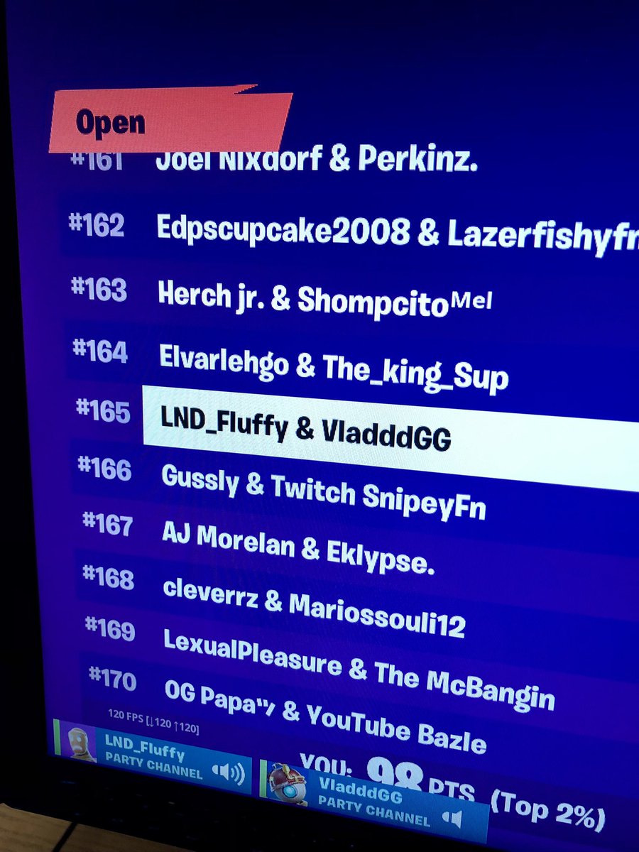 Forgot to post this the other day… got top 2% in the Zero Build Duo Lightning Cup the other day with <a href="/LND_Fluffy/">Fluff</a>… feels good 💪 #Fortnite