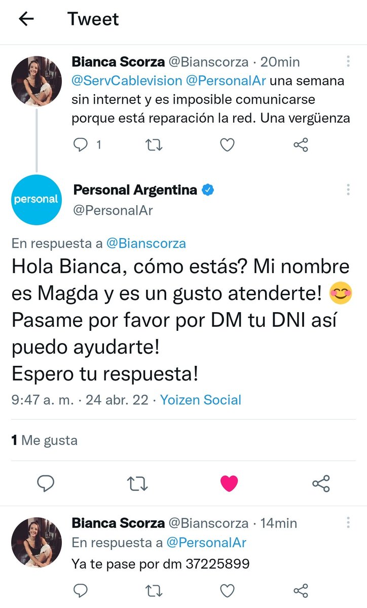 Bianscorza's tweet photo. @ServCablevision @PersonalAr te responden el tweet pero después por privado no te responden más! https://t.co/8lLklFkRyF
