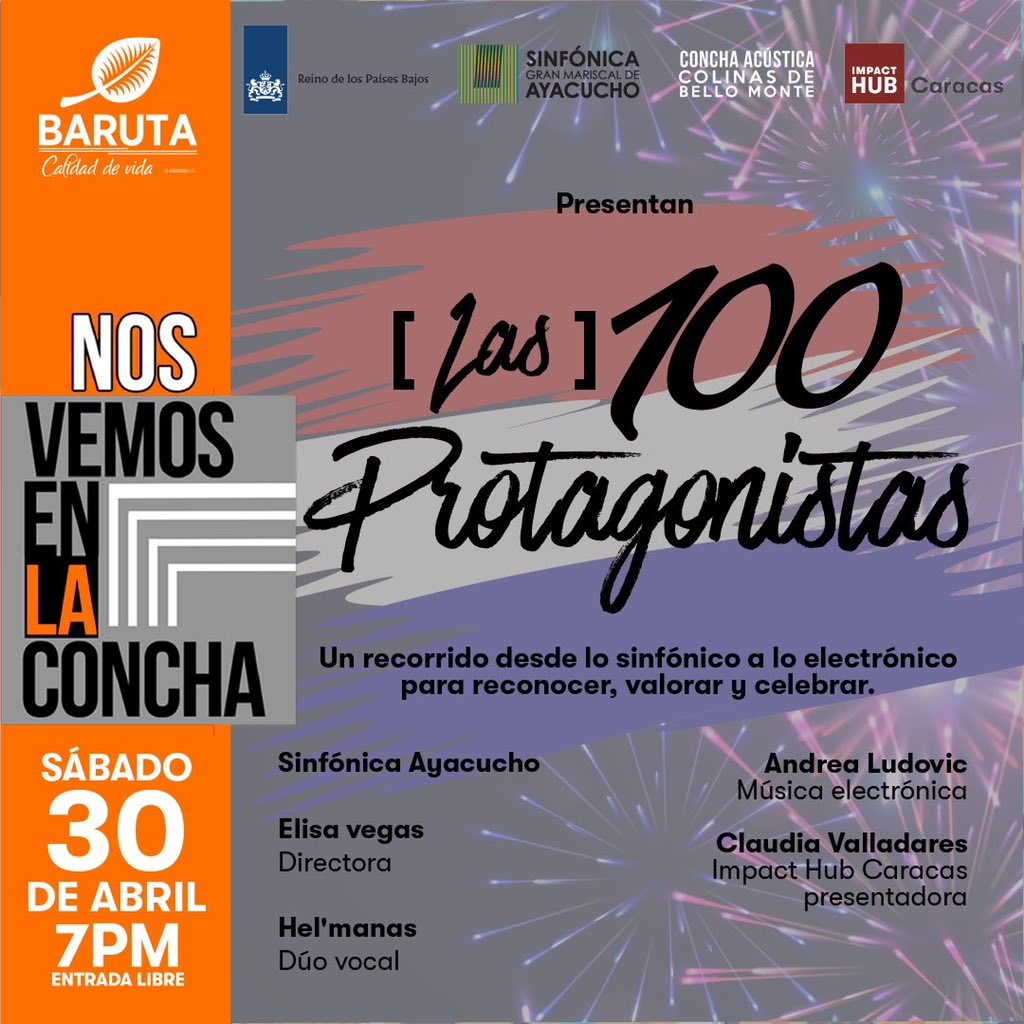 ¡Ha llegado una NUEVA presentación de #NosVemosEnLaConcha! 🤩

Junto a la <a href="/AyacuchoSonando/">Sinfónica Ayacucho</a> y su directora <a href="/elisavegas/">Elisa Vegas</a> ven a disfrutar de “Las 100 protagonistas” un recorrido desde lo sinfónico hasta lo electrónico.

La cita es 👇🏻
🗓 Sábado #30Abril
⏰ 7PM
🎟 Entrada libre