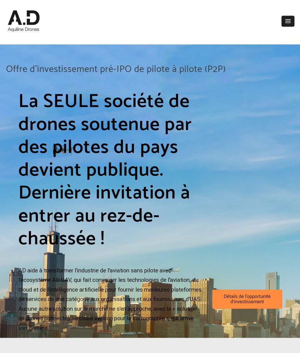 mickael14000's tweet image. 🏦💵
#Introductionenbourse 
➡️@AquilineDrones ⬅️(#IPO)
#drone_volt ➡️ #aldrv 

L&apos;aventure du drone commence maintenant ✈️
Ne ratez pas l&apos;opportunité de faire partie de cette histoire ! 

#dronevolt #drones #trading #bourse #EtatsUnis #USA #Connecticut
aquilinedrones.com/p2pequity/