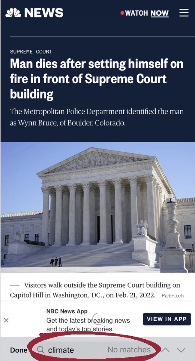 50-year-old Wynn Bruce, of Boulder, Colorado is a climate activist who set himself on fire in front of the Supreme Court on Earth Day. I've seen several articles that don't even mention anything about the climate. We are living in a corporate-captured fascist dystopia.