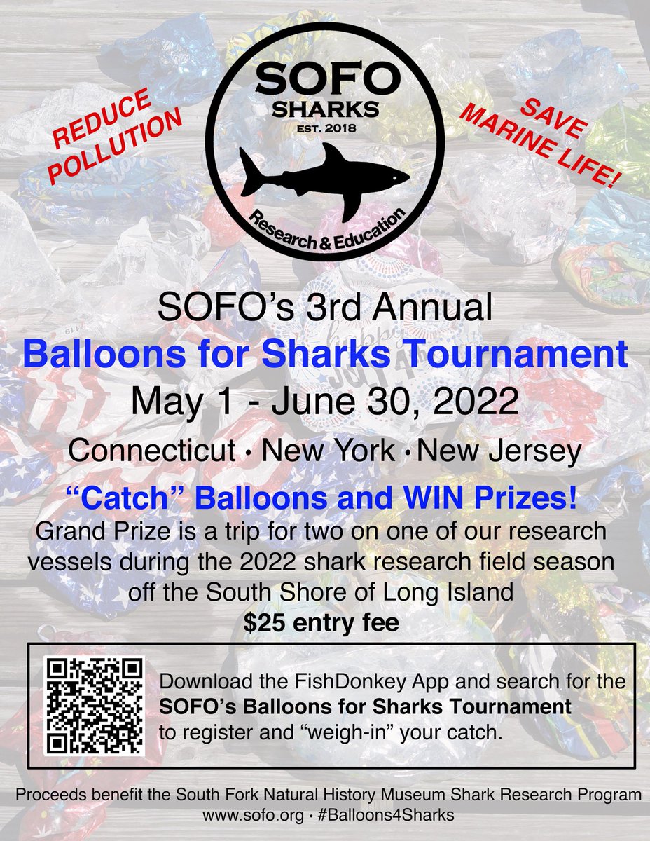 Mojoshark's tweet photo. Starting in 1 week and running thru June (aka “Balloon Season”)! Collect balloon trash anywhere in CT, NY, or NJ and win prizes from @sofomuseum while supporting #SOFOsharks research and education. Please RT! https://t.co/YLHDwmWgzx