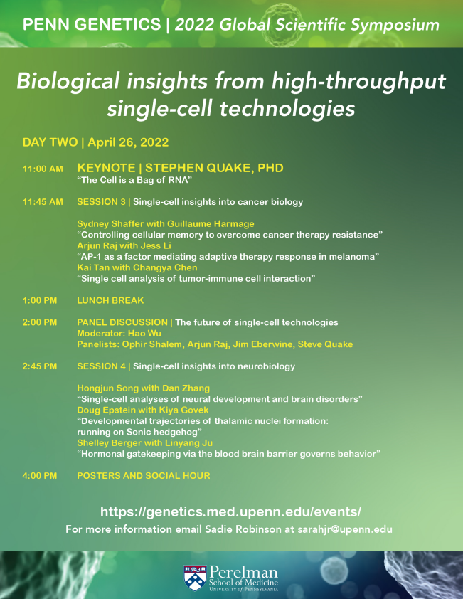 Pablo G. Camara (@camara_pg) on Twitter photo A fantastic lineup of speakers for the <a href="/PennGenetics/">Penn Genetics</a> Symposium on "Biological insights from high-throughput single-cell technologies" starting tomorrow! All talks will also be streamed. genetics.med.upenn.edu/symposium/ #SingleCell A fantastic lineup of speakers for the <a href="/PennGenetics/">Penn Genetics</a> Symposium on "Biological insights from high-throughput single-cell technologies" starting tomorrow! All talks will also be streamed. genetics.med.upenn.edu/symposium/ #SingleCell