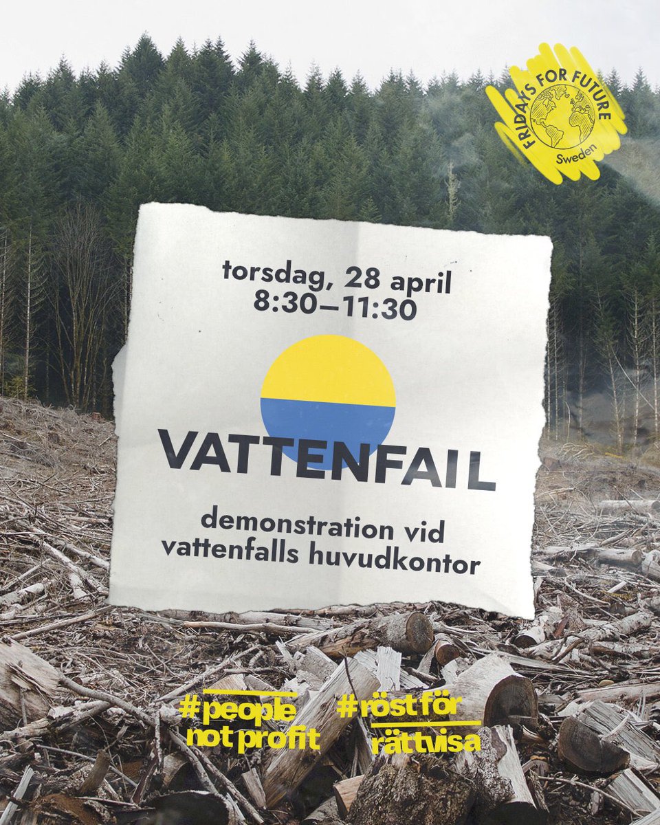 Nästa torsdag står vi utanför Vattenfalls årsstämma och kräver stopp för deras förbränning av kol, gas och skoglig biomassa.

fb.me/e/1ORM1jv2l

#Vattenfail #PeopleNotProfit #RöstFörRättvisa