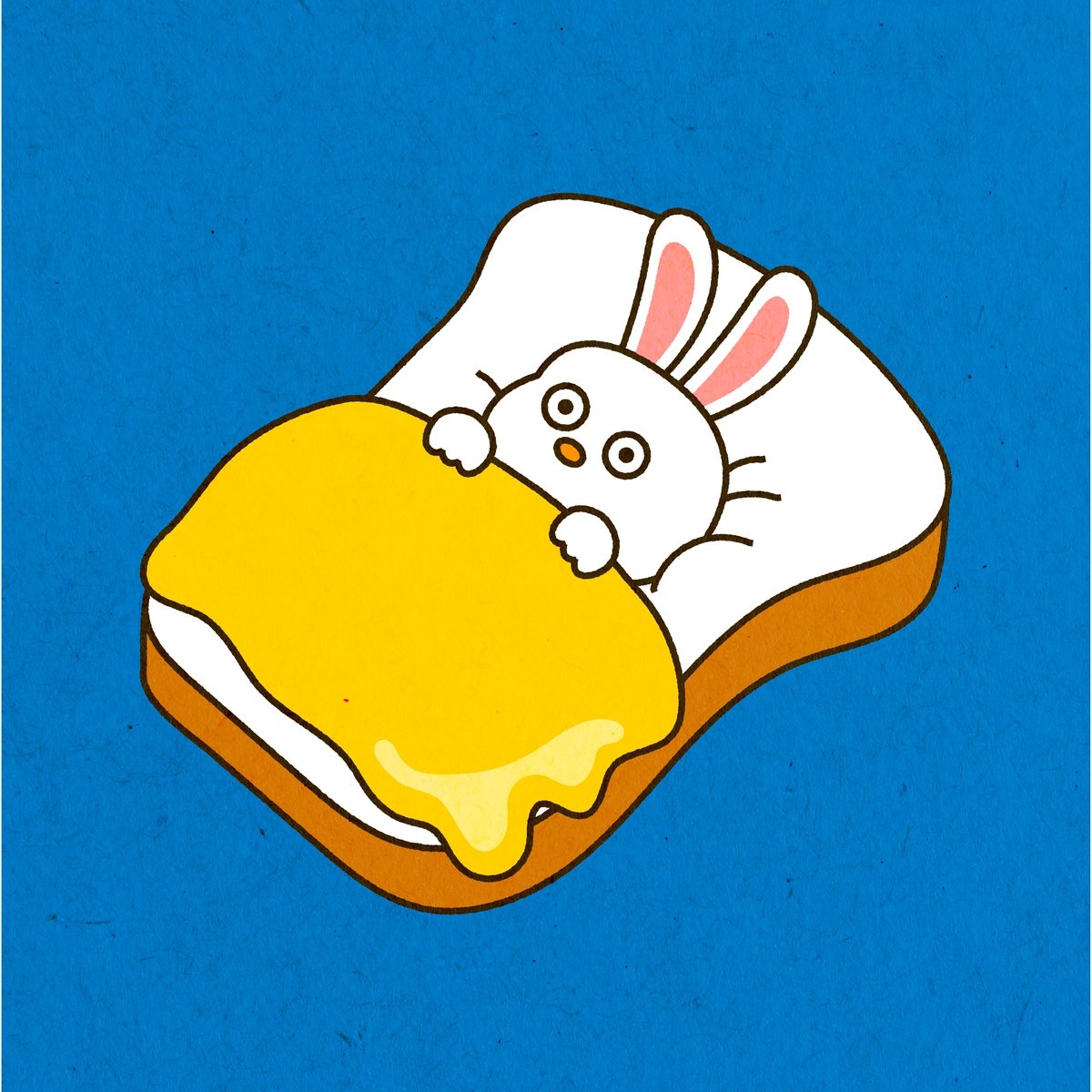 「あこがれの食パンチーズベッド。フワフワすぎて眠れないうさぎくん。 #イラスト #」|にちにち。のイラスト