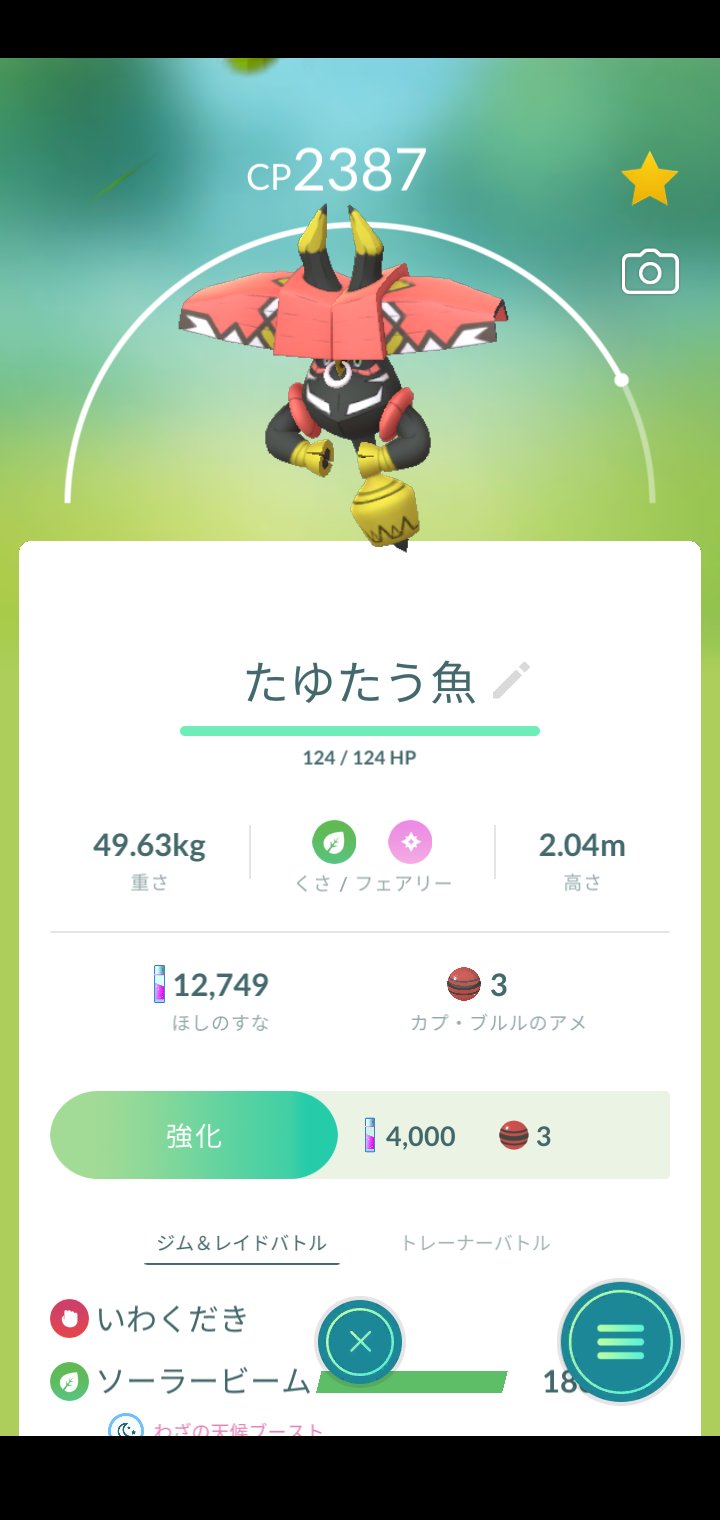 えてりー 更新済み 更新済み Ai 今日は香林坊に早く着きすぎたので大和のフリーwi Fi使ってポケモンgoしてたんすけど レイドでカプ ブルル捕れたから今日にちなんだ名前つける 属性は くさ フェアリー っすからね うん 緑色ではないけど 緑色