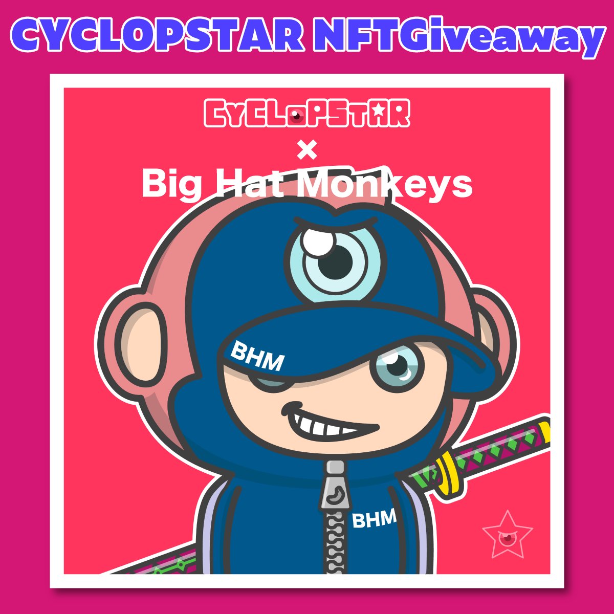 Monstarz_bh's tweet photo. 🎁 #CYCLOPSTAR #NFTGiveaway 🎁
Big Hat Monkeysさん🐒のファンアートコンテストに参加させていただきました💕
記念に1名様にプレゼントいたします💝
1️⃣Follow @BigHatMonkeys & @Monstarz_bh
2️⃣❤️&RT
3️⃣Join Discord
https://t.co/mibqc48SBL
〆切、販売開始
⏰4/30 19:00 (JST) https://t.co/cXWWTSVziz