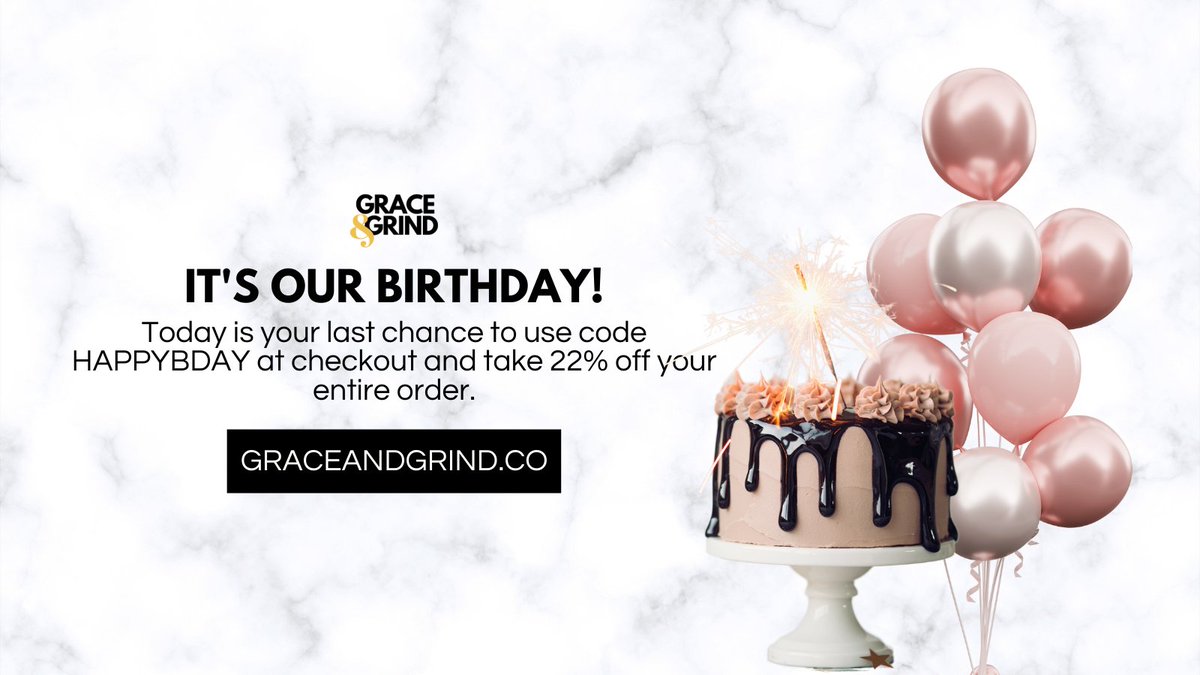 graceandgrindco's tweet photo. All weekend, we've been celebrating our 2nd birthday with our subscribers. Now it's your turn to join in on the fun! Use code HAPPYBDAY at checkout to take 22% off your entire order at https://t.co/GqvJpkXpL1. (And be sure to subscribe while you're there for perks and discounts!) https://t.co/4Qqd347NbZ