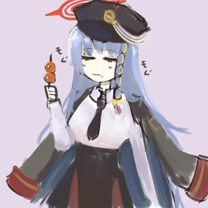 #ブルーアーカイブ版深夜の真剣お絵かき60分一本勝#ブルアカジュンコの団子を食べるハルナ 