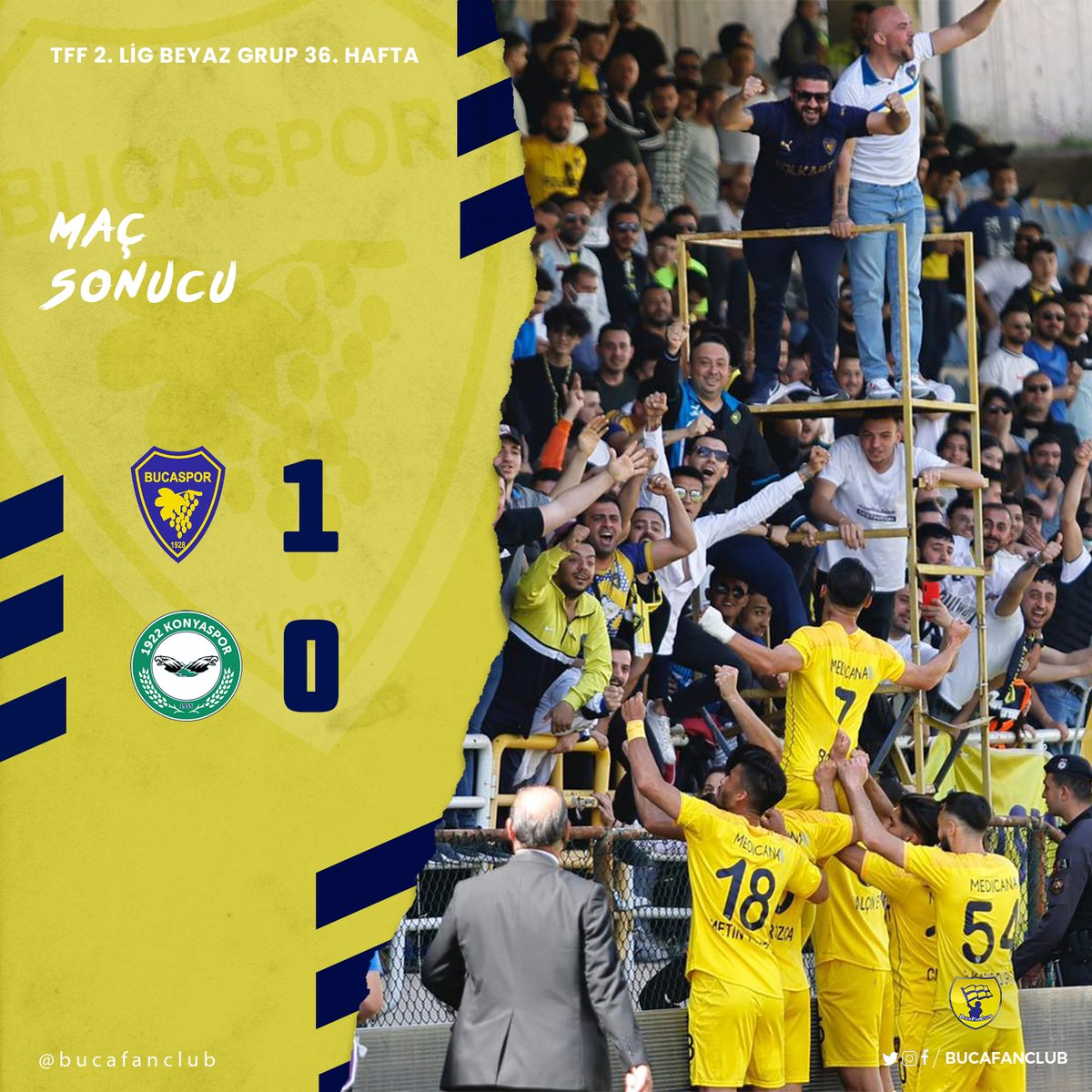 BucaFanClub's tweet photo. Maç Sonucu:
Bucaspor'umuz 1-0 1922 Konyaspor
#birliktebaşaracağız #playoffyolunda https://t.co/ua0p0HBM3k