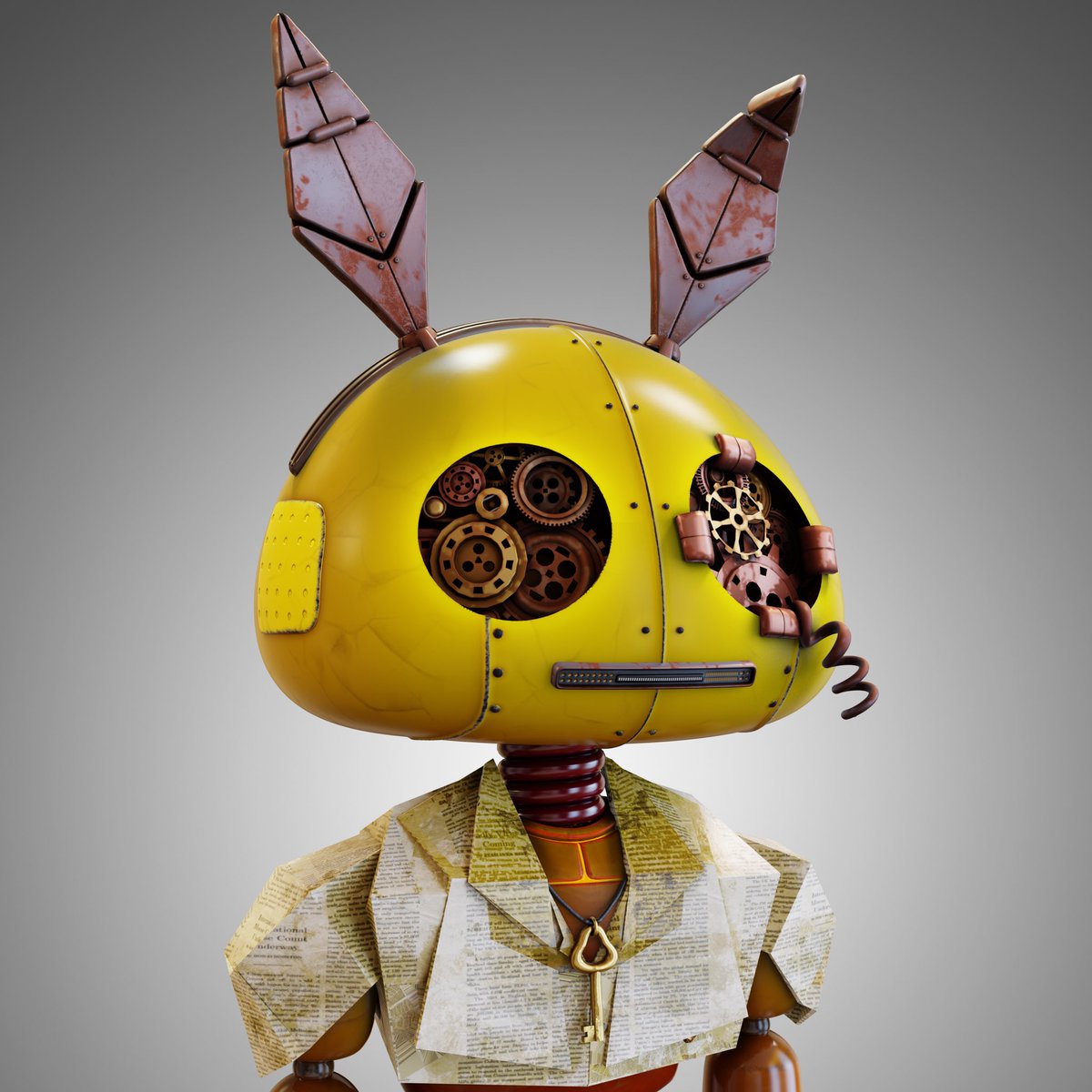 👤 Skin: Orange Plastic
🥋 Outfit: Newspaper
👀 Eyes: Open
👄 Mouth: Socket
🧢 Headset: Bunny
🧹 Tool: None
🎆 Background: White